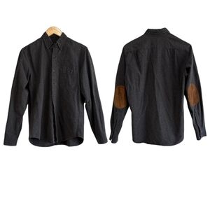 J. CREW Men's Charcoal Faux-Suede Elbow-Patch Button-Up Long Sleeve Shirt Sz S